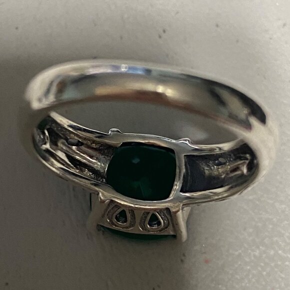 Ring Size 8 Green Onyx Sterling Silver Stamped 925 Vintage Jewelry - Picture 7 of 13